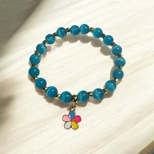 Cute Light Blue Cat Eye Stretch Bracelet with Charm